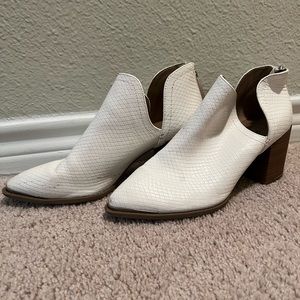White bootie heels